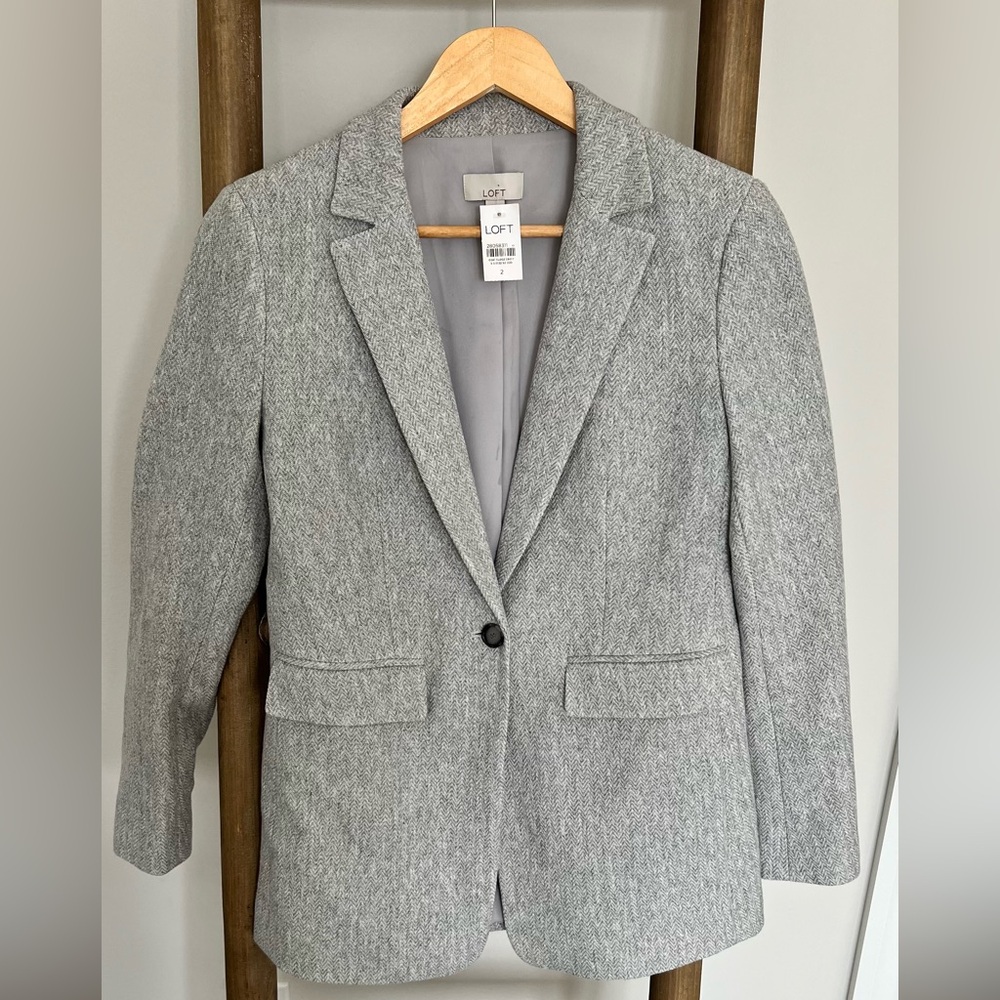Loft - Grey Cotton Blazer Size 2 NWT